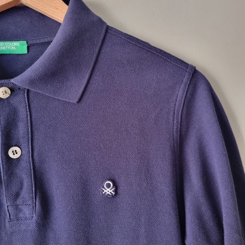 Benetton long sleeve polo shirt, blue, age 11-12, unisex
