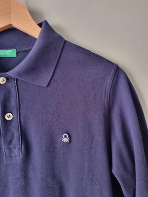 Benetton long sleeve polo shirt, blue, age 11-12, unisex