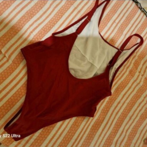 Cool brand burgundy red one-piece swimsuit, large