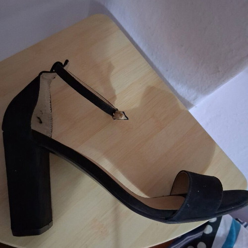 Black suede sandals Greek made like new, 9 cm heel