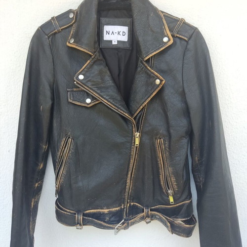Na-Kd leather biker jacket black like new, size 36