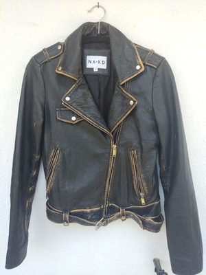 Na-Kd leather biker jacket black like new, size 36