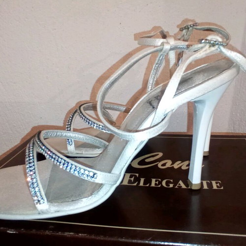 Bridal sandals like new, size 39, white satin with Swarovski