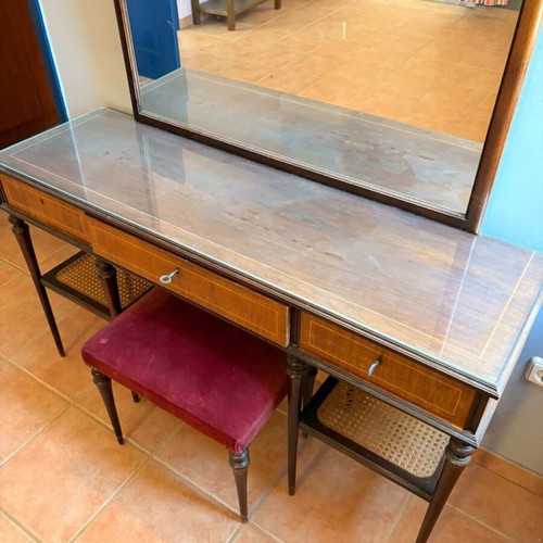 Vintage dressing table used with mirror, stool and two nightstands