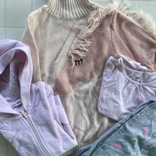 H&M girls' clothing set with unicorn turtleneck sweater and hooded zip jacket
