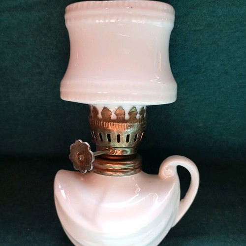 Oil Lamp used, decorative porcelain and metal