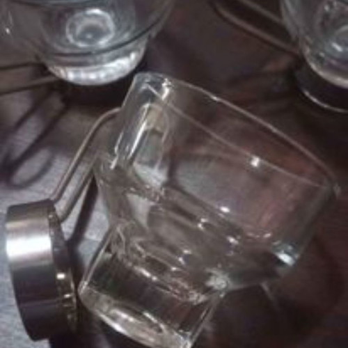 Espresso cups vintage like new made of tempered glass and stainless steel