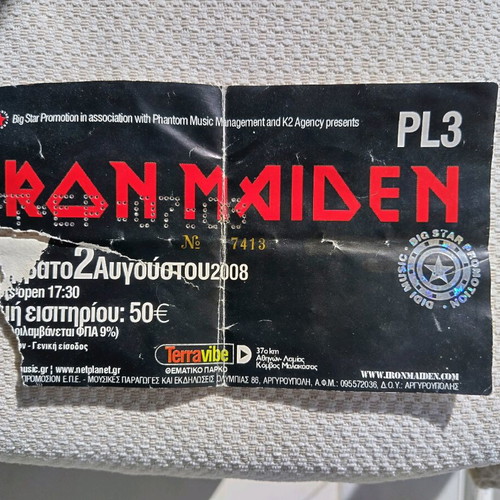Iron Maiden 2008 ticket used from Terra Vibe concert