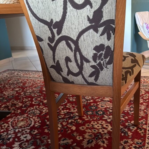 Wooden dining table with 6 chairs used, extendable up to 12 people