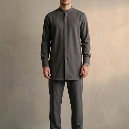 Ben Tailor men's set with elastic pants and Mao collar shirt gray, new