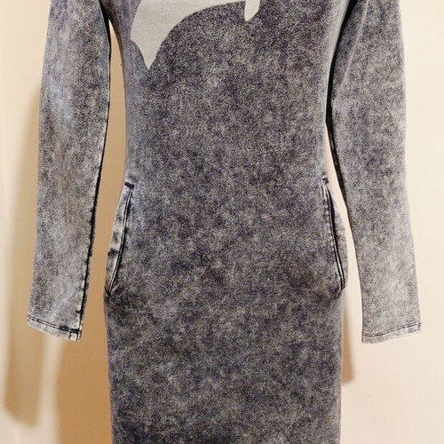 Denim dress with New York print, acid wash style, Miss Azur