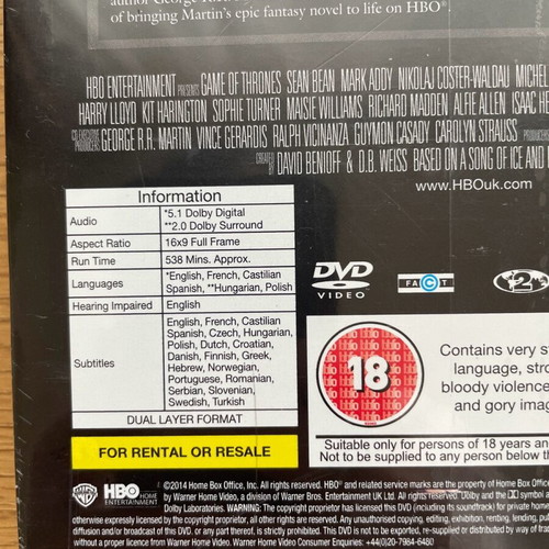 Game of Thrones DVD The Complete First Season Brand New with Greek Subtitles