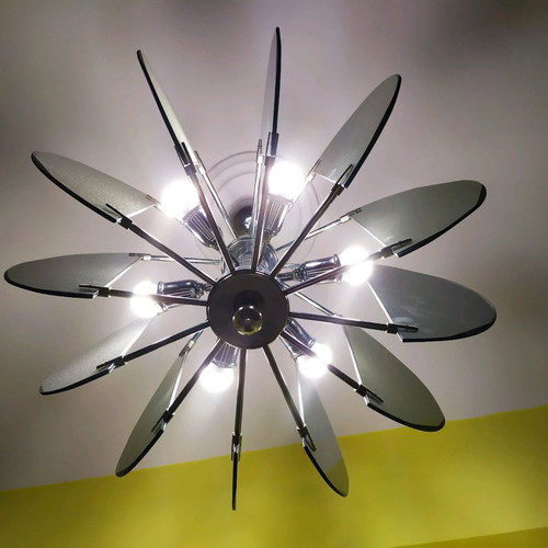 Inox ceiling chandeliers with glass, 6 lights, used