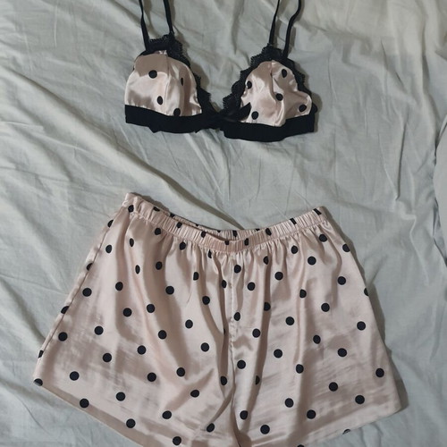 Set shorts bralette pyjamas pink polka dot with lace like new