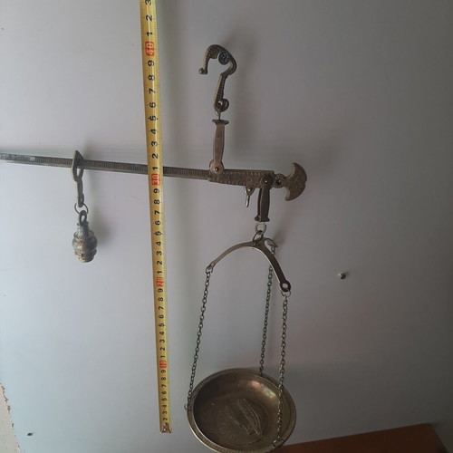 Vintage brass hanging steelyard balance with Parthenon design