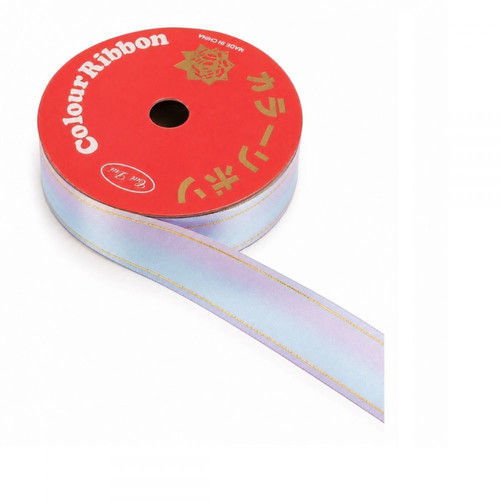 Decorative Curling Ribbon 10m x 1.6cm, pastel blue-purple with gold trim