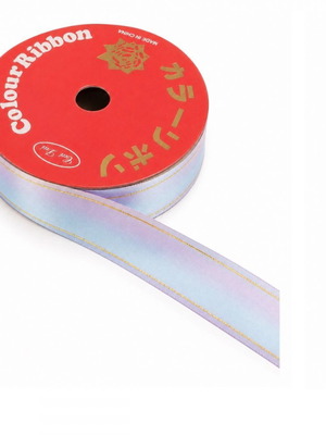 Decorative Curling Ribbon 10m x 1.6cm, pastel blue-purple with gold trim