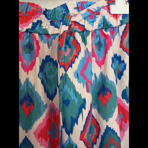 Maxi skirt with waist cord and elastic, blue multicolor