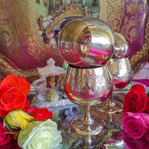 Vintage English silver plated baroque style goblets set of 6
