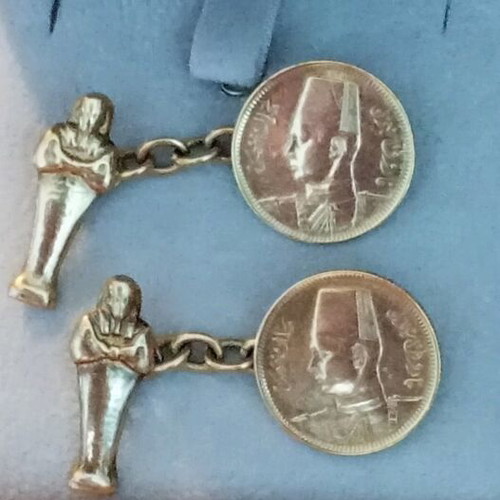 Cufflinks with Egyptian 2 Piastres 1937 Coin, silver 925, used