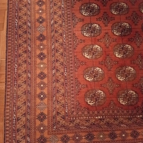 Handmade Afghan Bukhara rug used, 2 x 3.10 m, terracotta wool