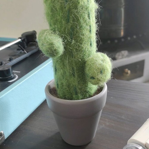 Decorative felt cactus like new with ceramic pot