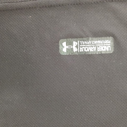 Under Armour short sleeve sports shirt, black and blue, size M