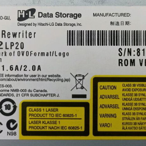 LG Super Multi DVD Rewriter Lightscribe ROM GH22LP20 used