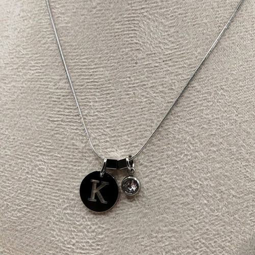 Handmade necklace new from crystal and stainless steel with silver monogram