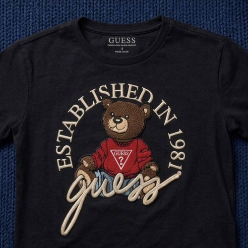 Guess Bear Graphic black T-shirt, organic cotton