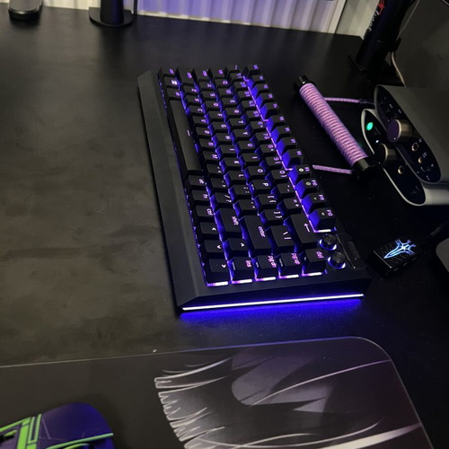 Razer BlackWidow V4 75% mechanical keyboard used with wrist rest