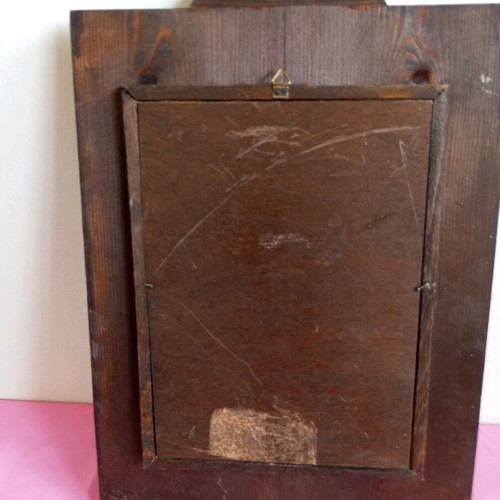 Wooden handmade mirror used with signature and painting 35x25 cm
