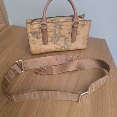 Alviero Martini 1a Classe Geo Map Crossbody Bag like new, beige and brown