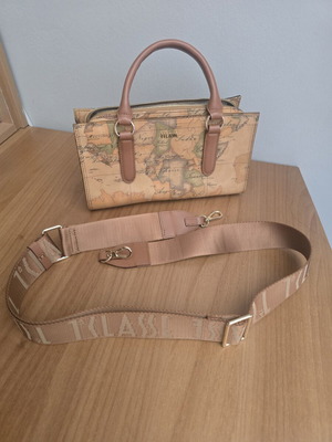 Alviero Martini 1a Classe Geo Map Crossbody Bag like new, beige and brown