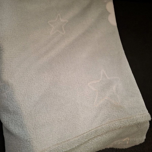 Grey baby fleece blanket with glowing stars and clouds like new