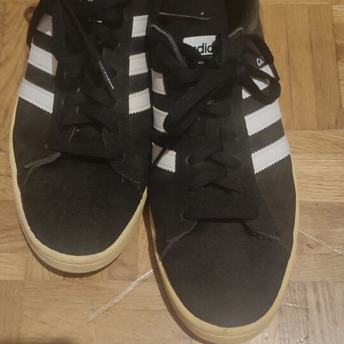 Adidas Campus sneakers used, black with white stripes, size 46.5