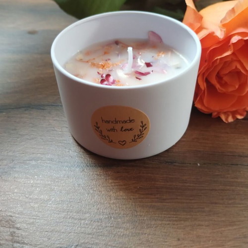 Scented candle autumn flowers new, handmade soy with dried flowers