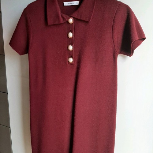Zara knitted dress used burgundy with pearl buttons size M