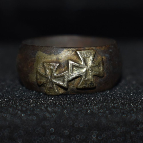 German double iron cross ring used, bronze