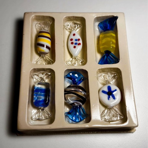 Murano-style handmade glass candy decorations, 3 collectible sets (18 pieces)