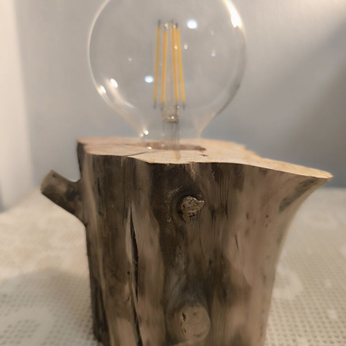 Handmade Oak Wood Table Lamp with Edison Bulb