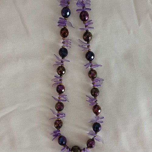 Medium-length necklace used, purple stones in two shapes