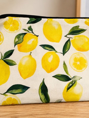 Fabric summer bag with lemon design new, handheld, yellow
