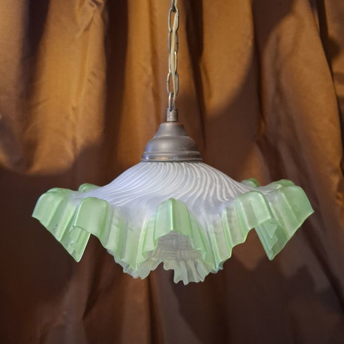 Vintage ceiling light 30x30 used with green rim and embossed glass