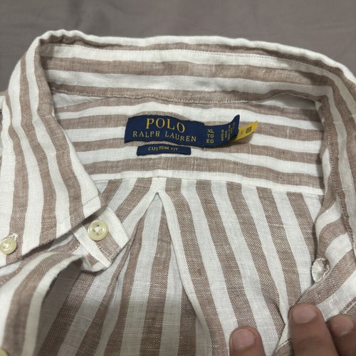 Polo Ralph Lauren Custom Fit Striped Linen Shirt, white and beige