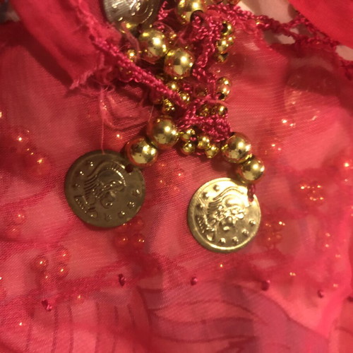 Authentic fuchsia belly dance scarf with 148 gold coins