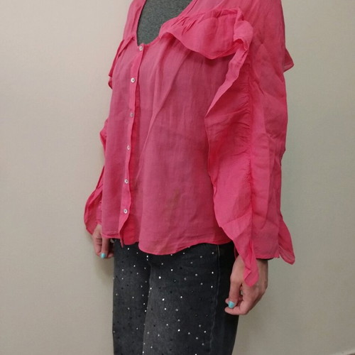 Basics Zara pink shirt used, size S with ruffles and buttons