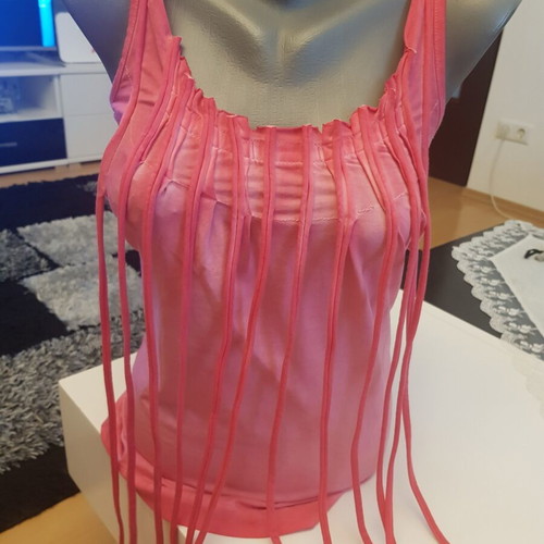 Cotton tank top with fringes like new, size XS/S, pink