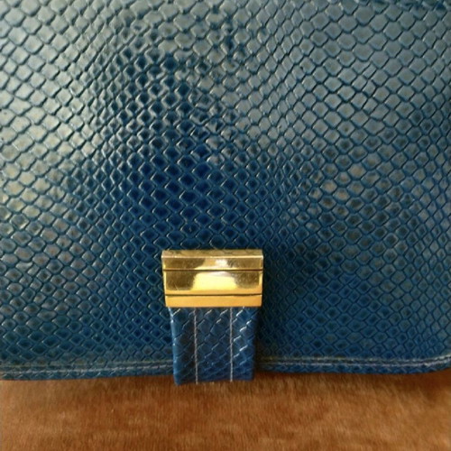 Vintage leather bag Greek made blue