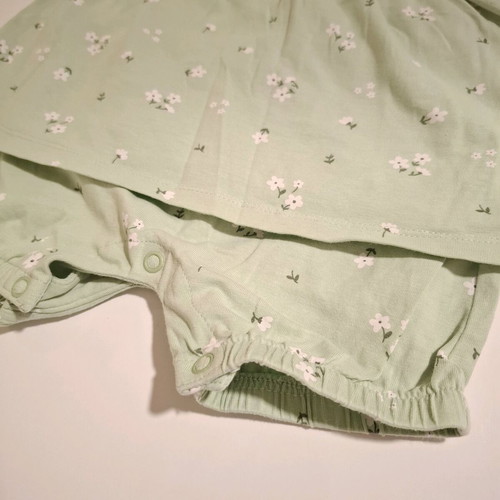 Mangoon romper dress/shorts 6-9 months new, sage green with headband